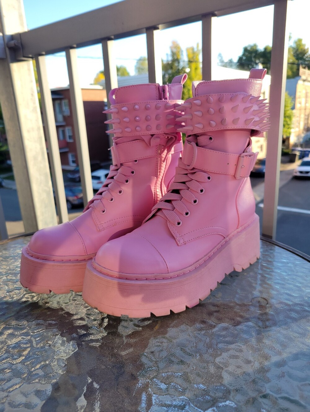 Pink Platform Combat Boots